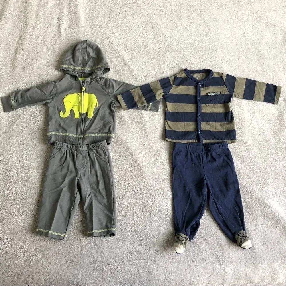 NWOT Carter’s Elephant hoody set & Stripe Snap Top Set